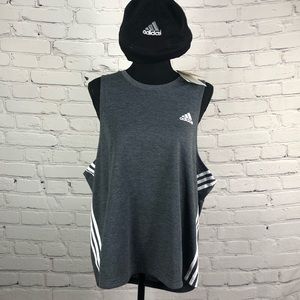 Adidas : Athletic Wear  for women Tank Top. Grey with White Stripes. Size: 2XL